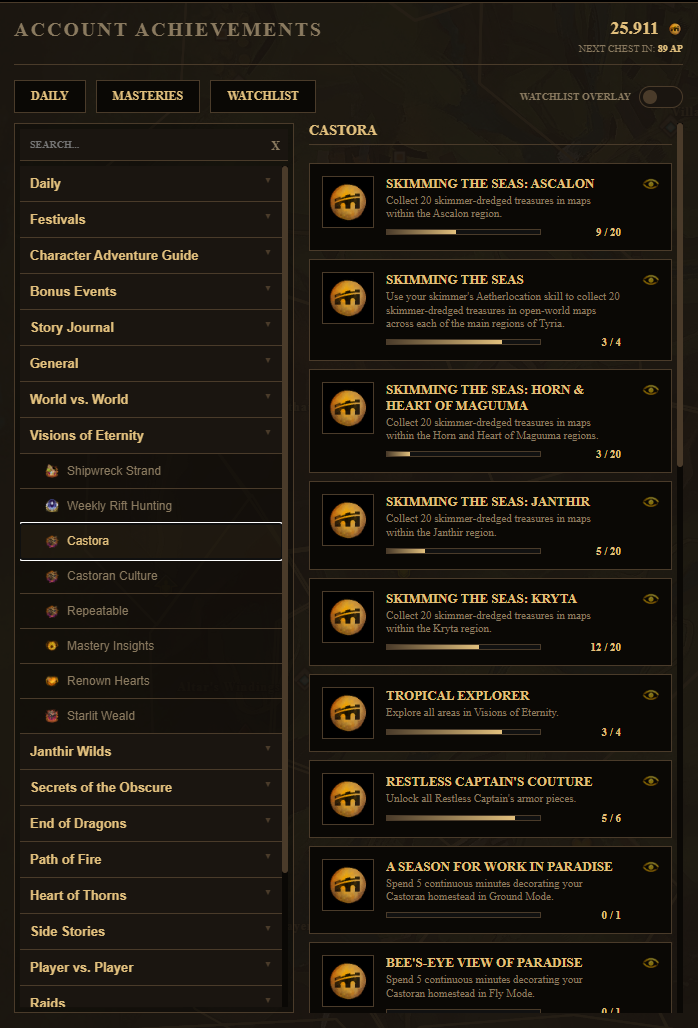 Achievements Watchlist Showcase